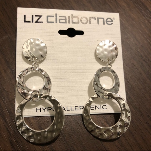 2” Liz Claiborne Hypoallergenic Silver Tone Round Circles Dangle earrings B22 - Picture 9 of 9
